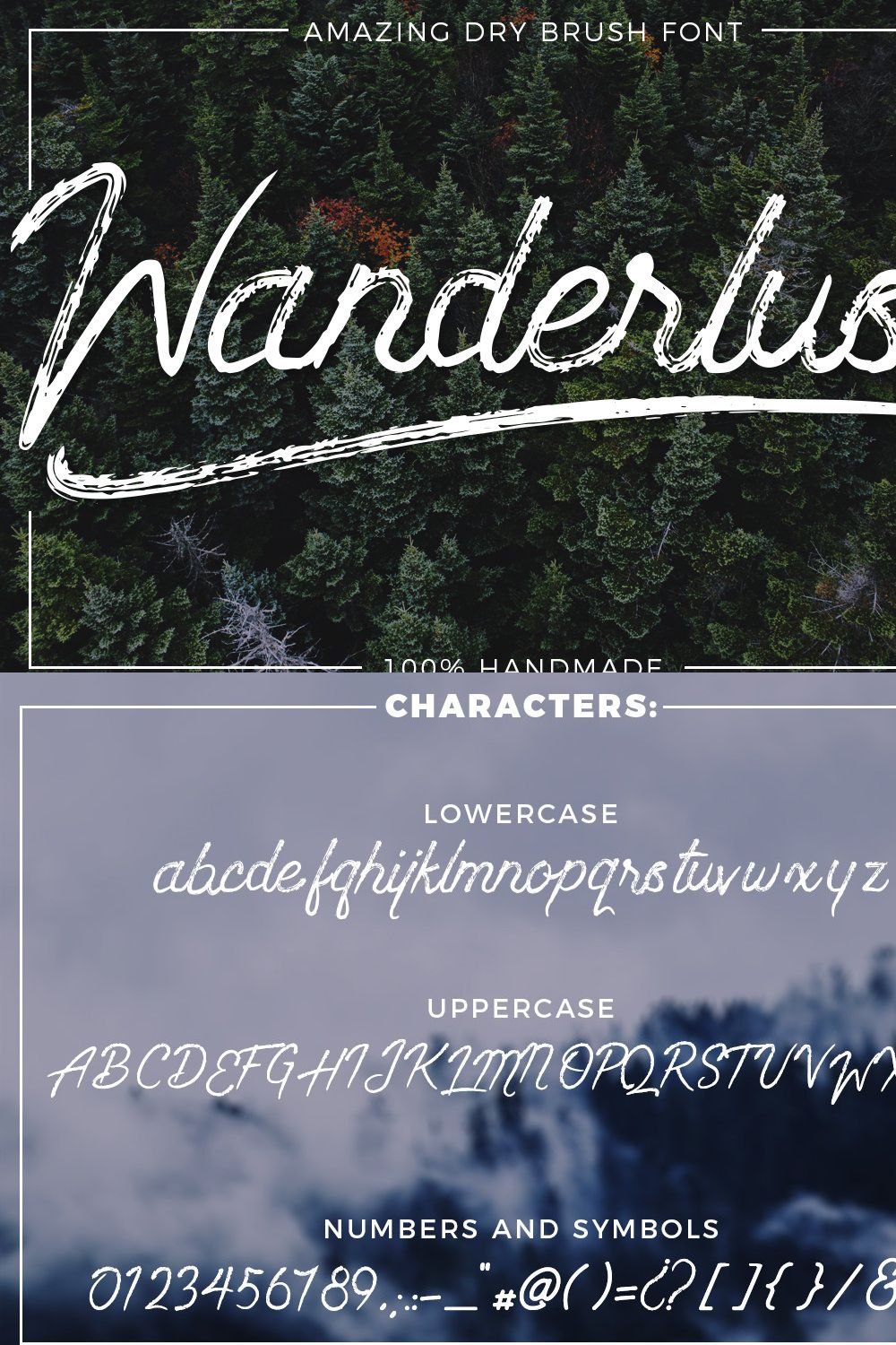 Wanderlust - Dry brush font pinterest preview image.
