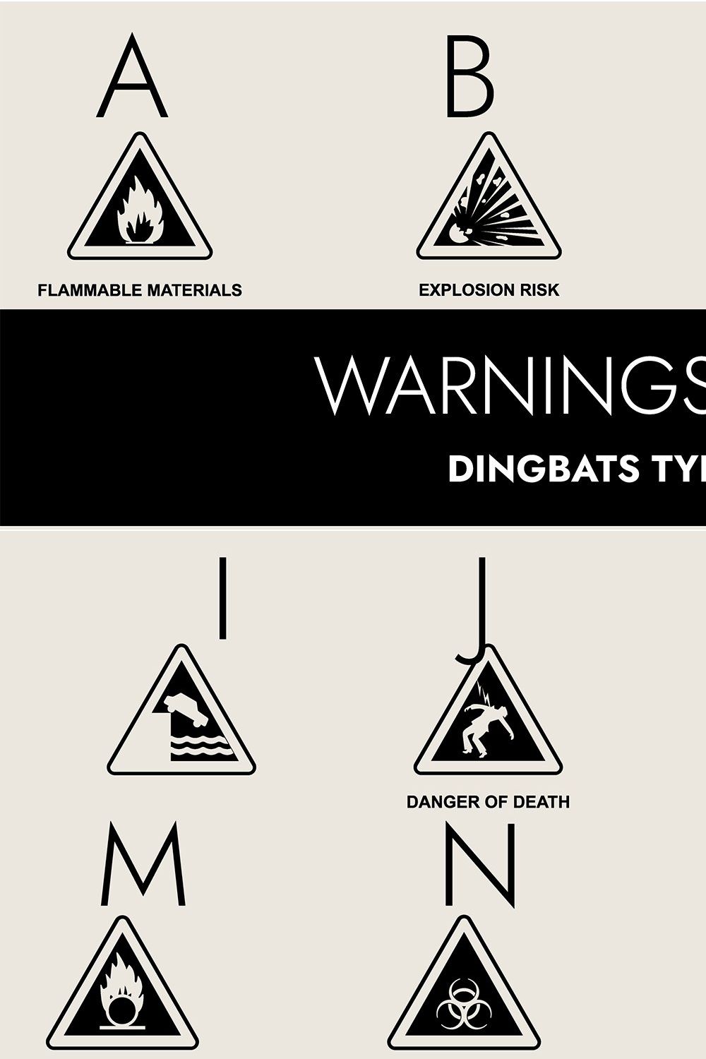 Warning Signs Dingbats Font pinterest preview image.