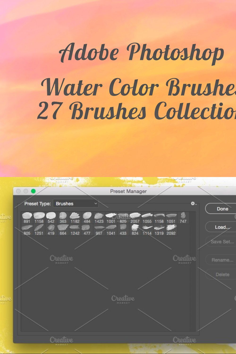 Water Color 27 Brushes for Photoshop pinterest preview image.