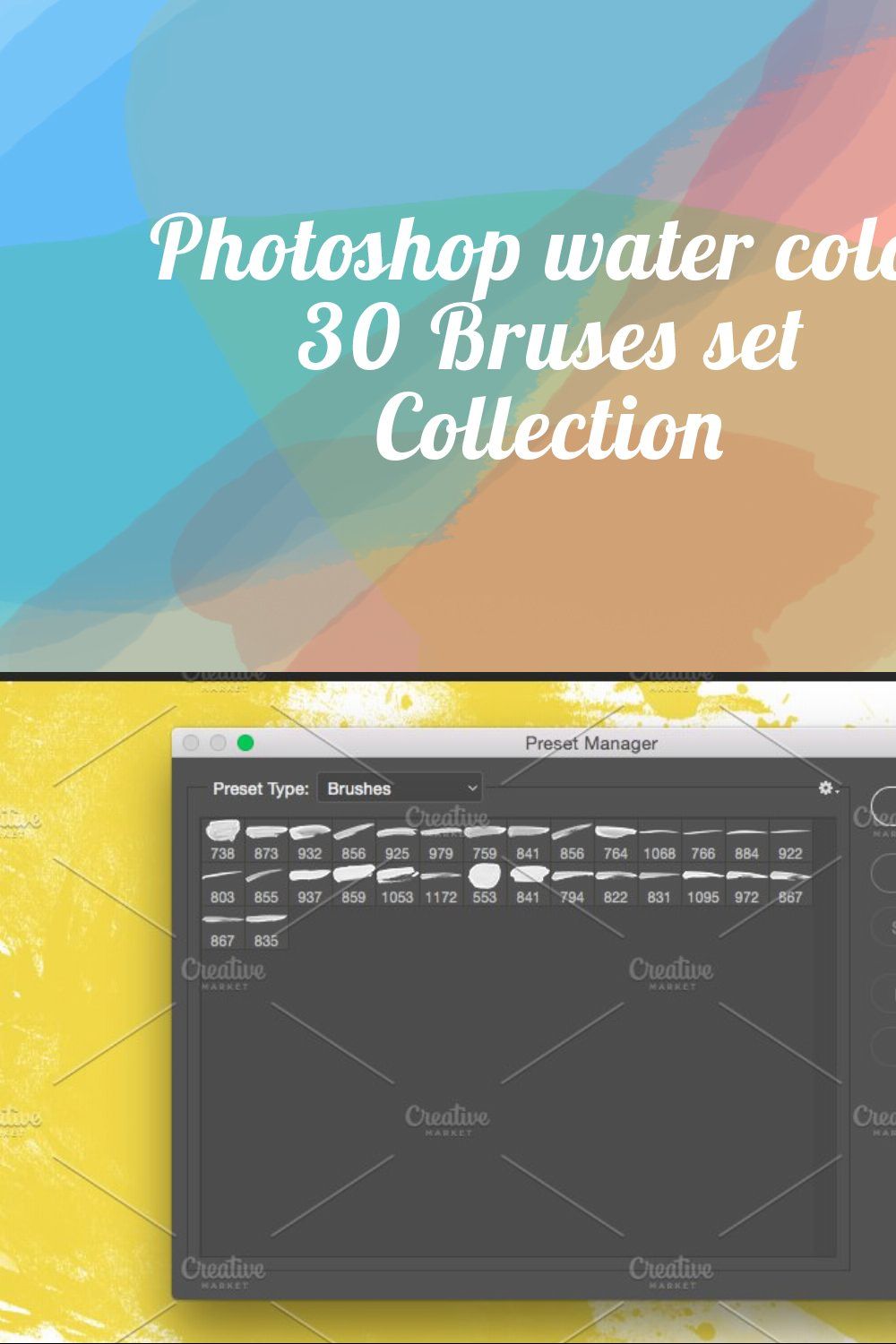 Water Color Brushes for Photoshop pinterest preview image.