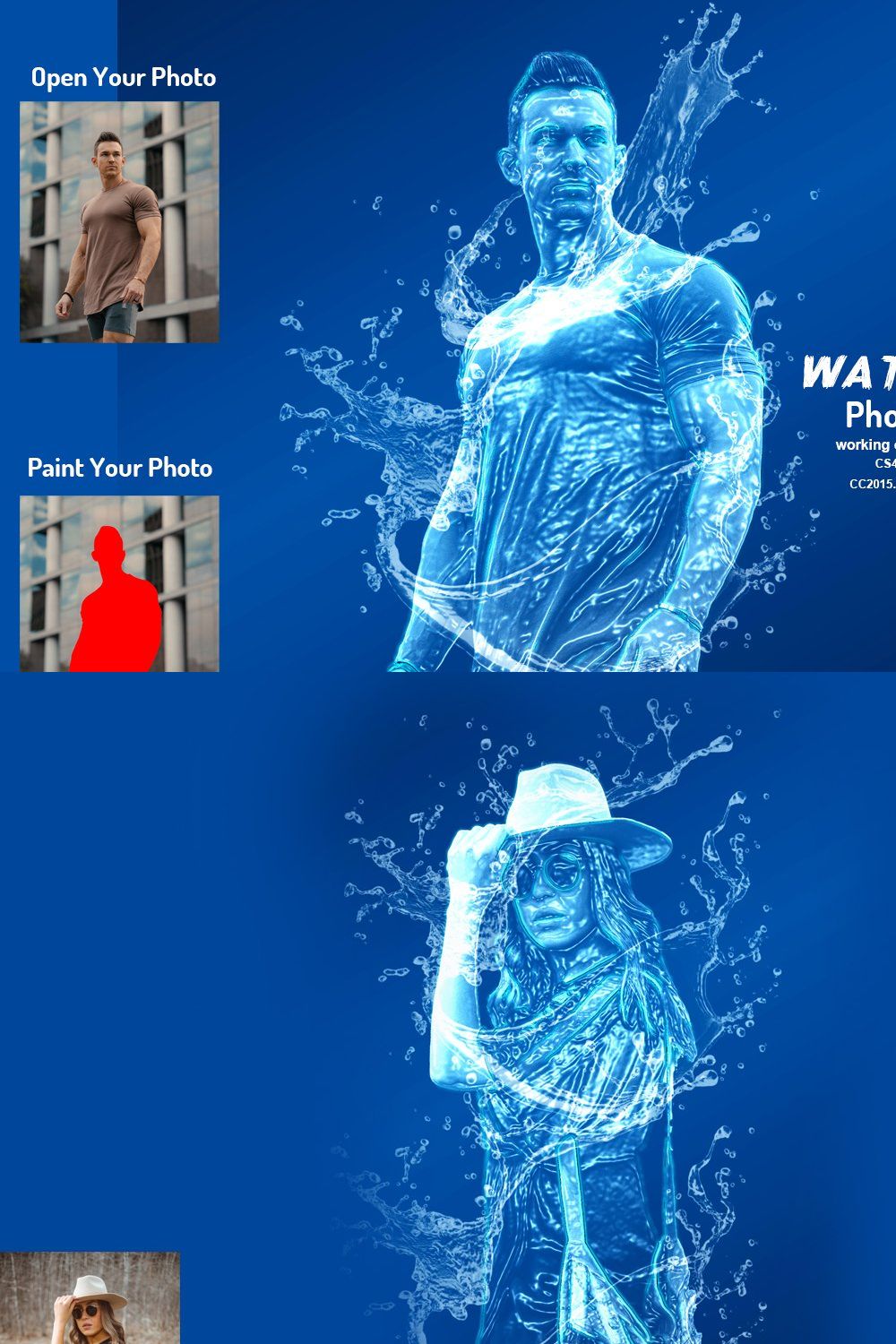 Water Effect Photoshop Action pinterest preview image.