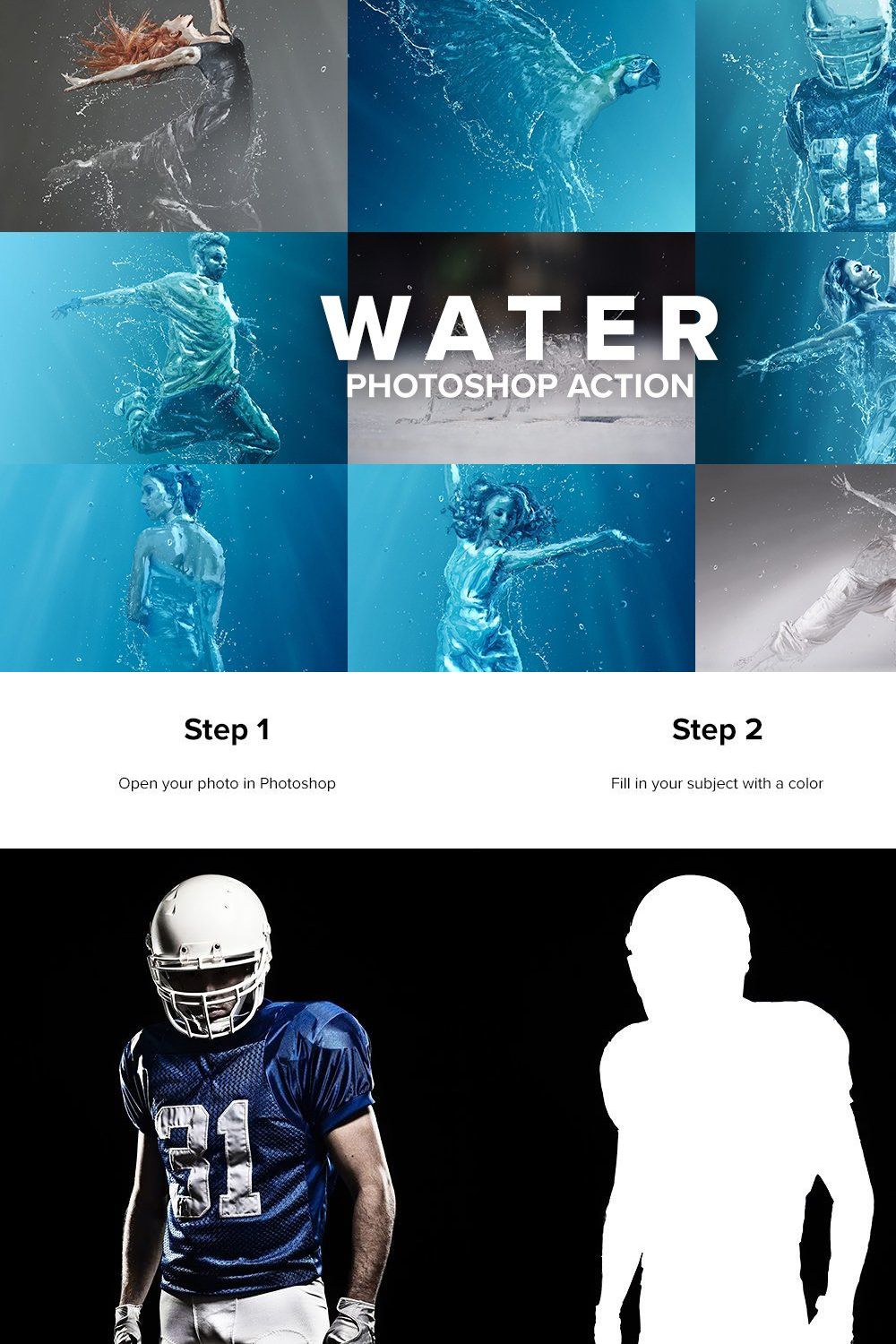 Water Photoshop Action pinterest preview image.