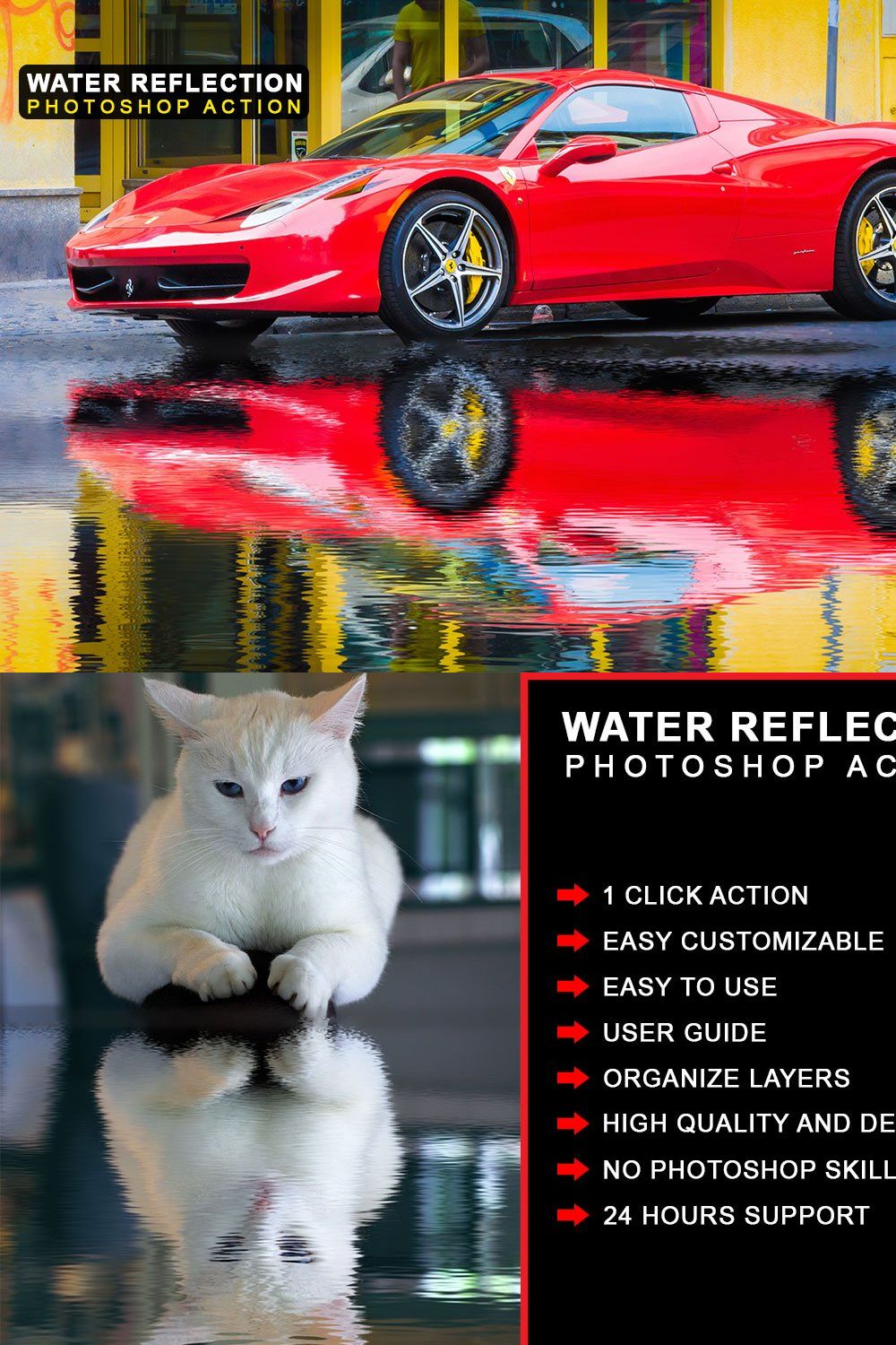 Water Reflection Photoshop Action pinterest preview image.