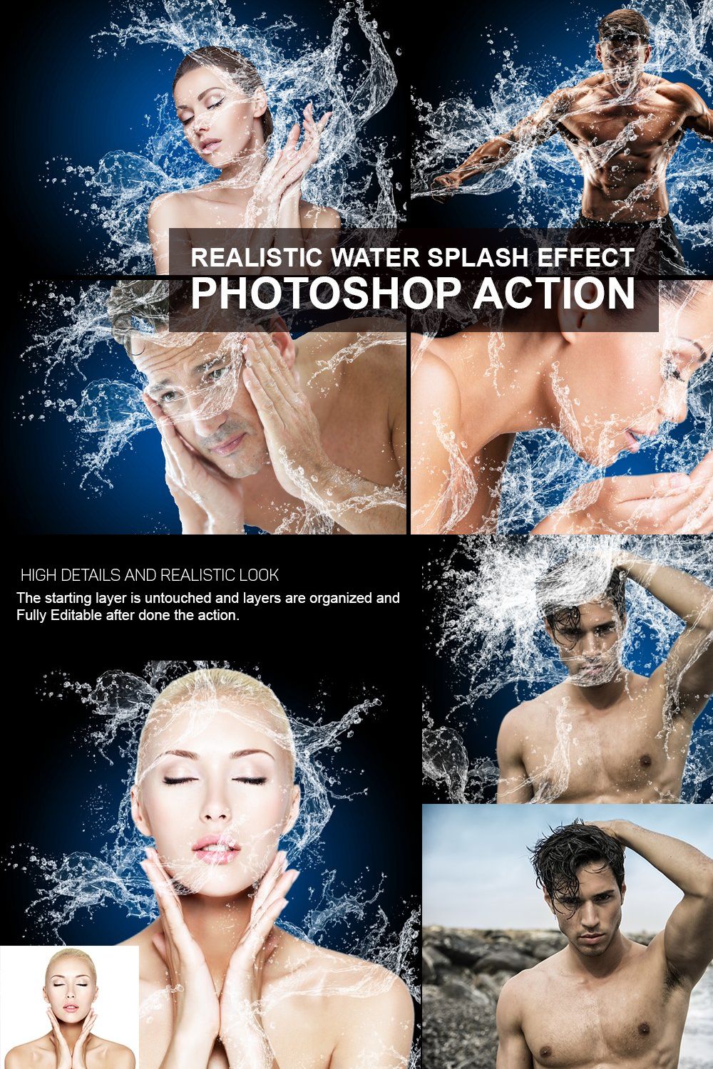 Water Splash Photoshop Action pinterest preview image.