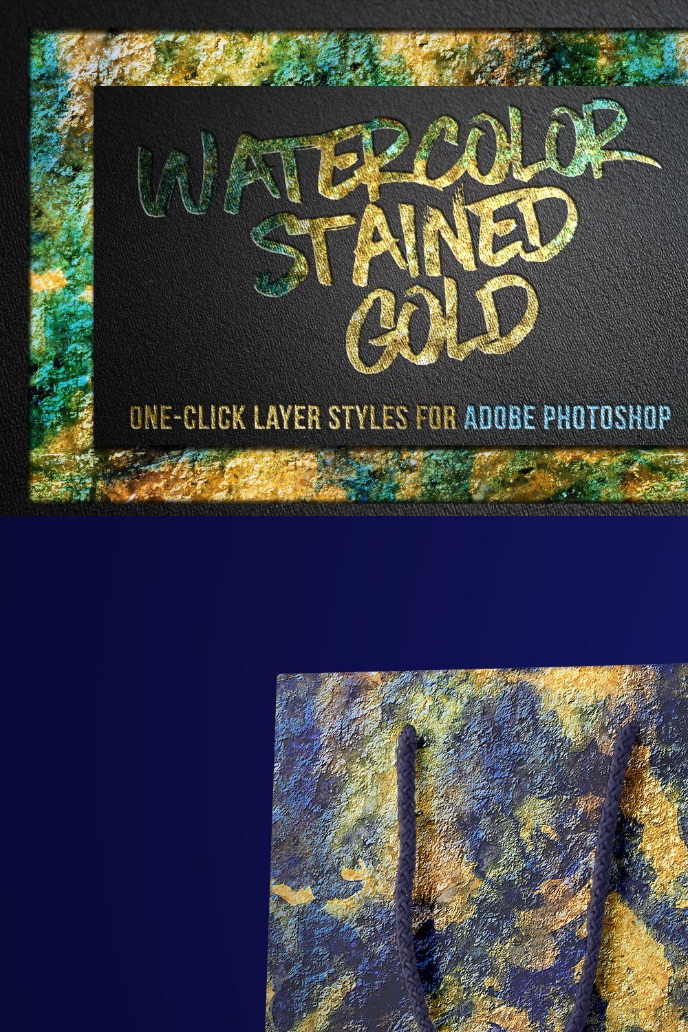 Watercolor and Gold Layer Styles PS pinterest preview image.