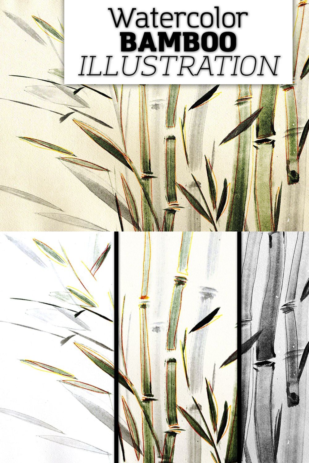 Watercolor bamboo illustration. pinterest preview image.