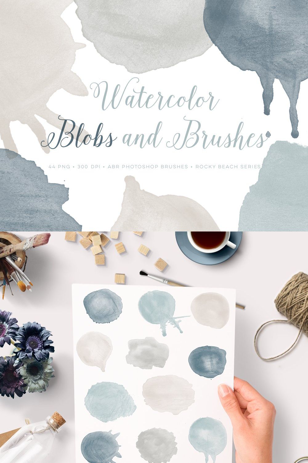 Watercolor blobs PS Brushes Set pinterest preview image.