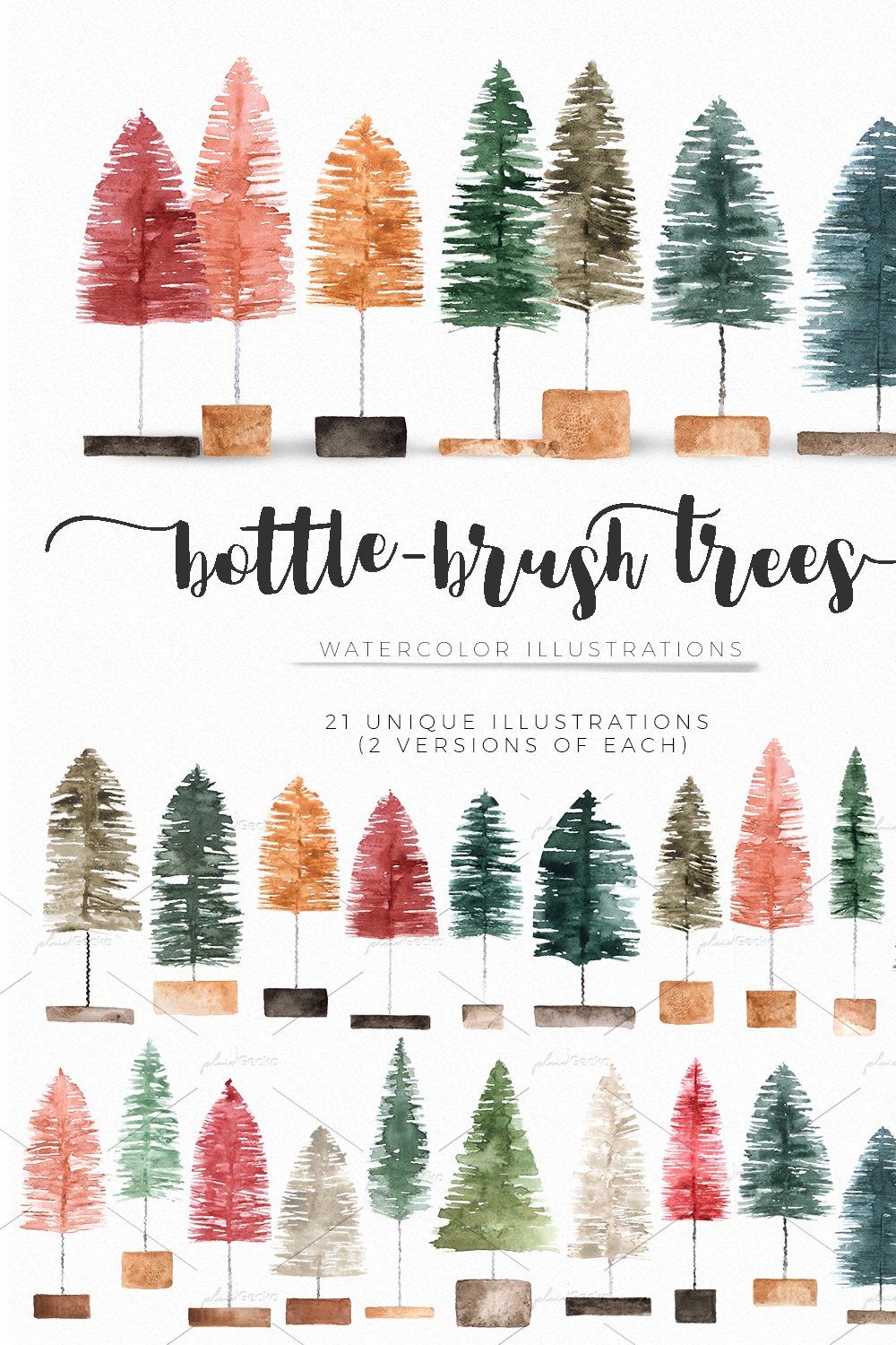 Watercolor bottlebrush trees pinterest preview image.
