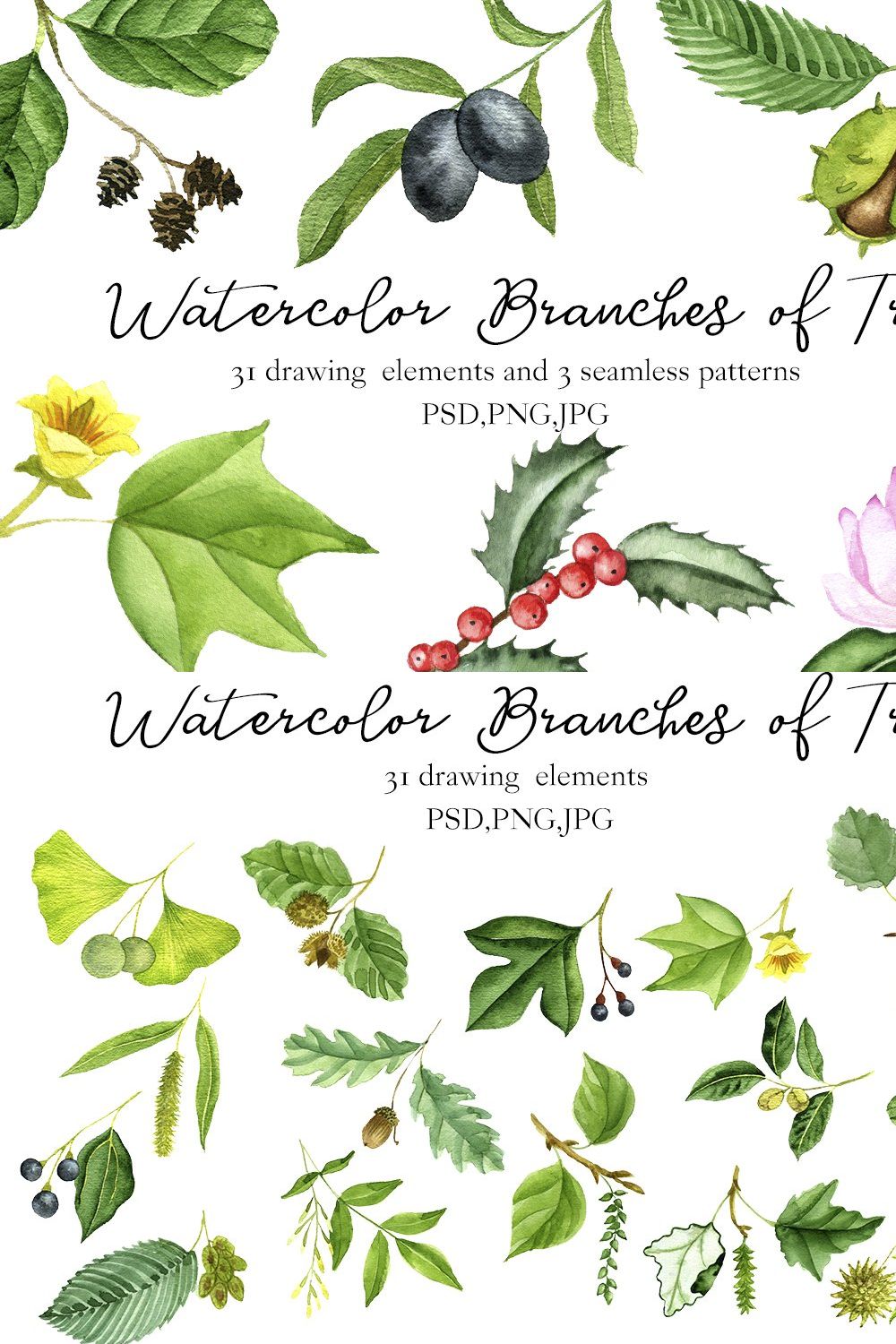 Watercolor Branches of Trees pinterest preview image.