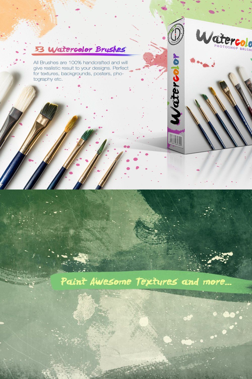 Watercolor Brushes pinterest preview image.