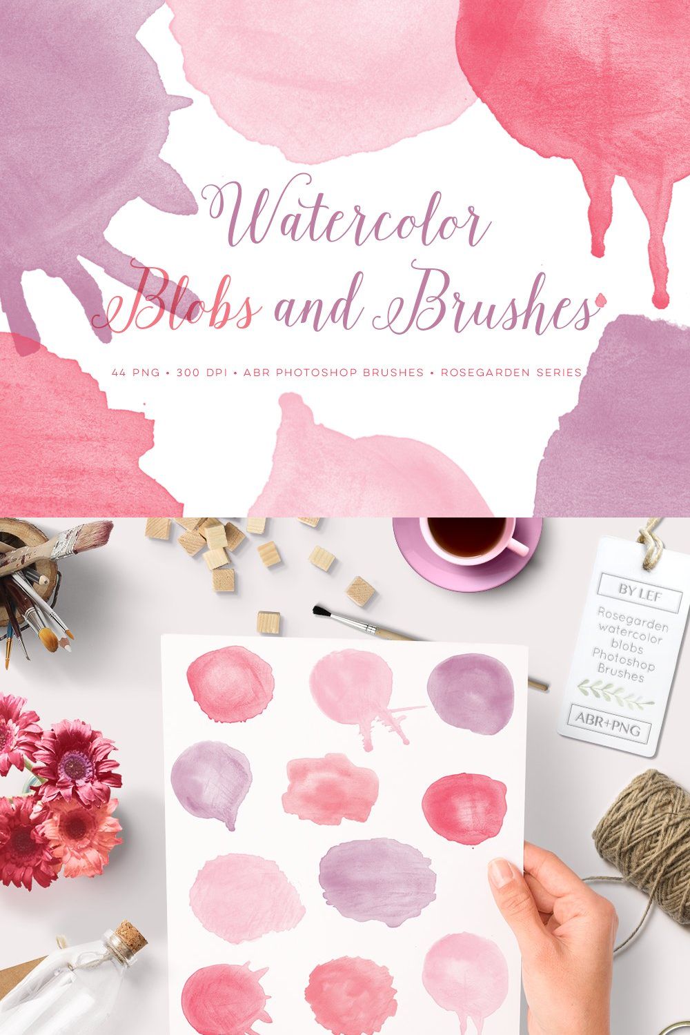 Watercolor Brushes Blobs & Splatters pinterest preview image.