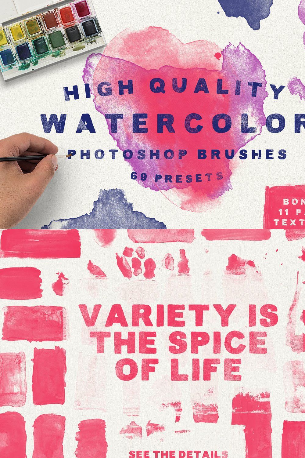 Watercolor Brushes + Bonus Textures! pinterest preview image.