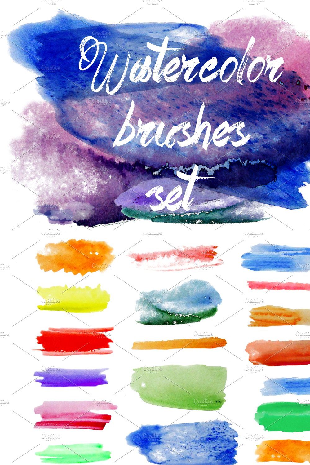 Watercolor brushes set. pinterest preview image.