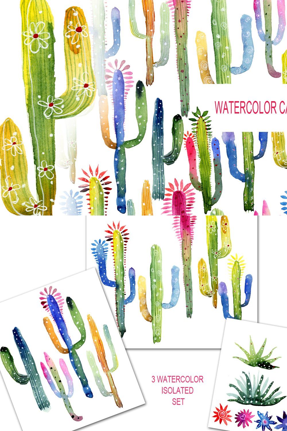 Watercolor Cactus kit pinterest preview image.
