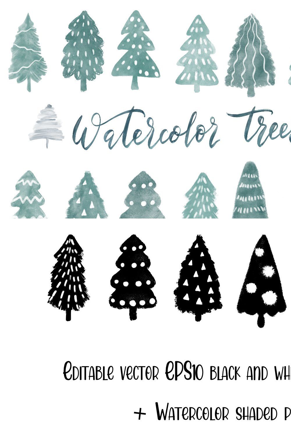 Watercolor Christmas Trees pinterest preview image.