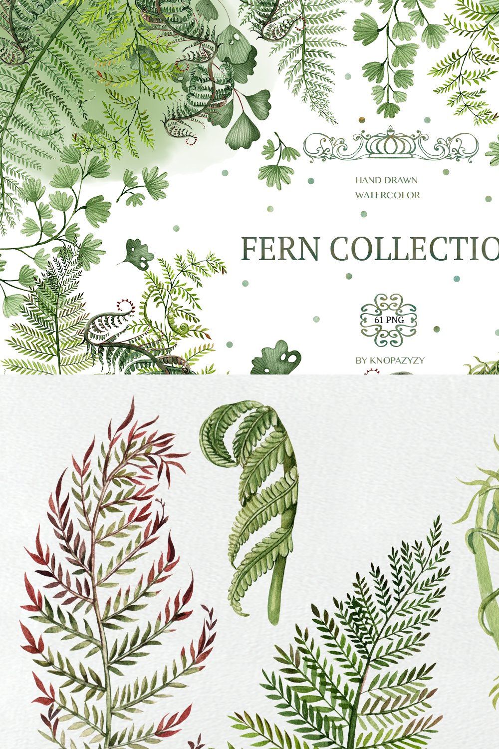 Watercolor  Fern Collection pinterest preview image.