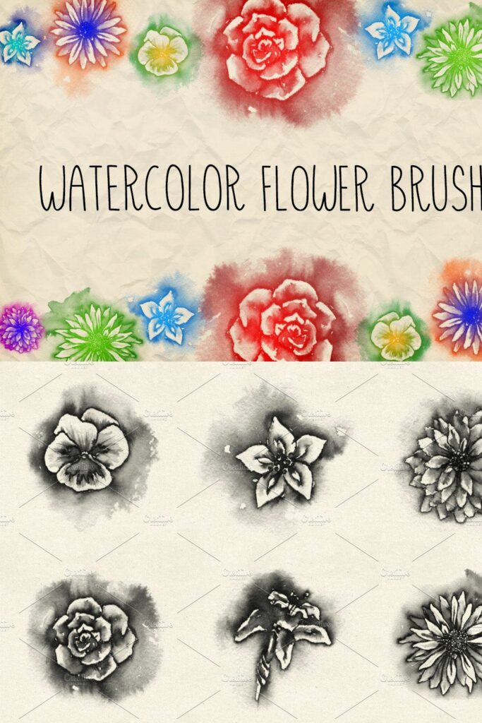 Watercolor Flowers Brush Pack 1 MasterBundles