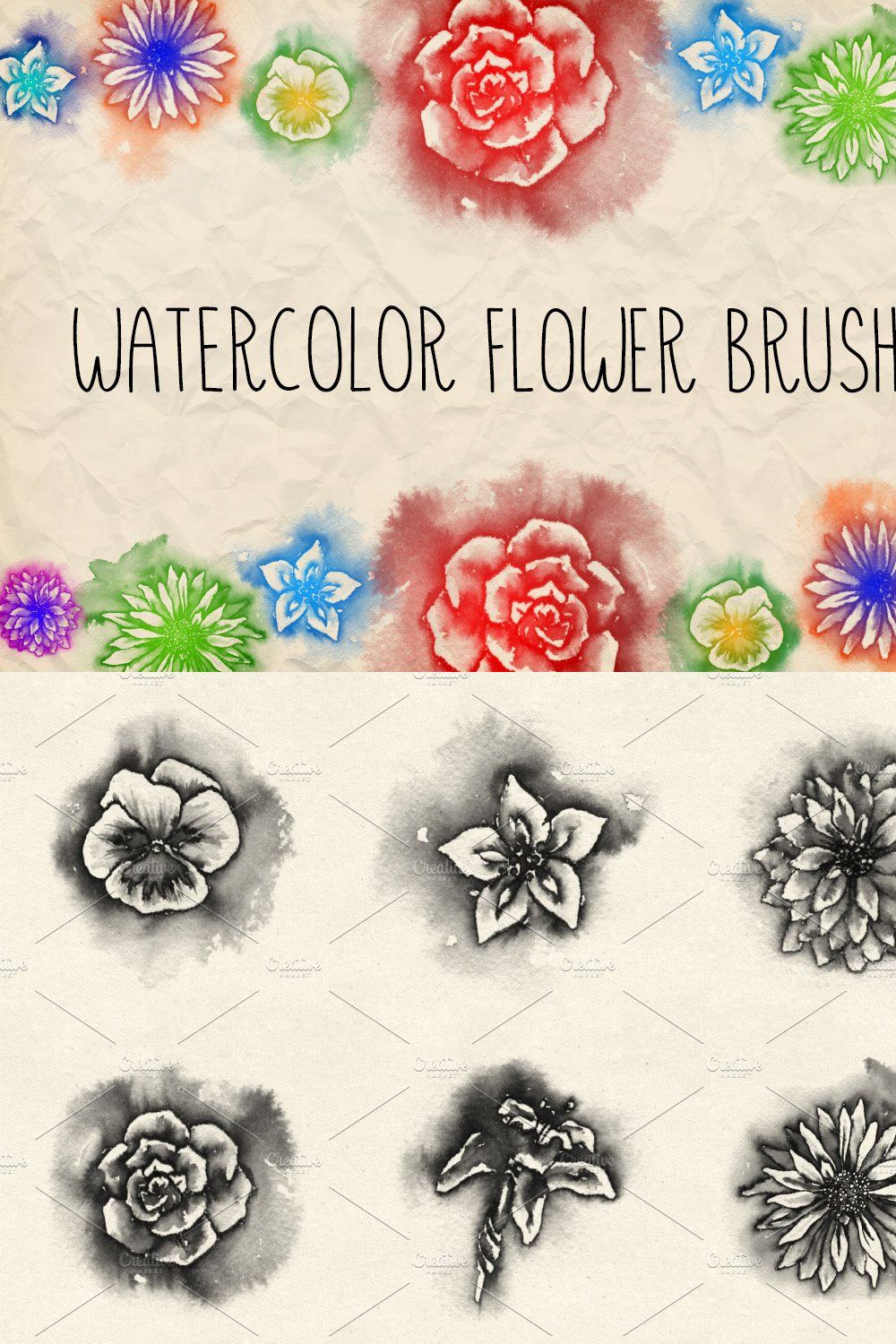 Watercolor Flowers Brush Pack 1 pinterest preview image.