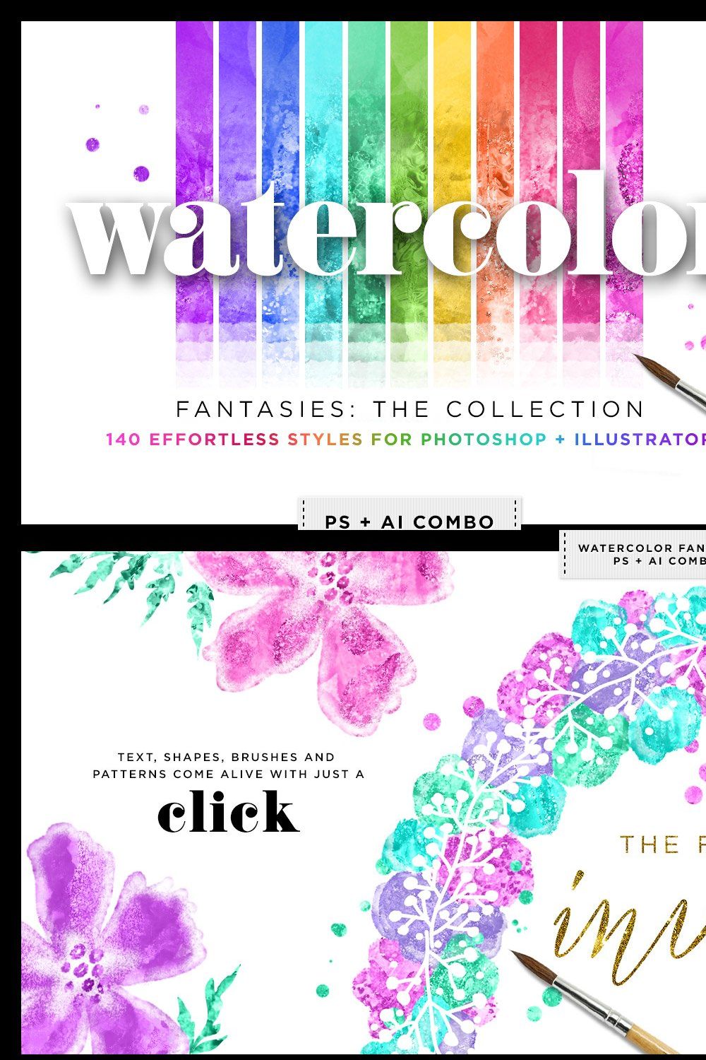 Watercolor & Glitter Styles Bundle pinterest preview image.
