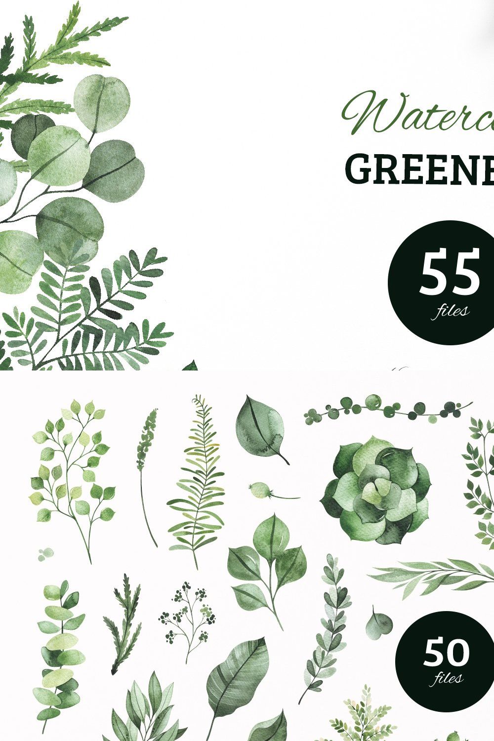 Watercolor Greenery pinterest preview image.