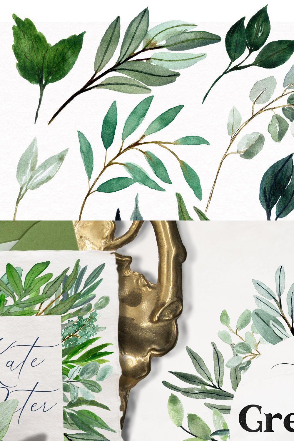 Watercolor Greenery Eucalyptus Olive pinterest preview image.