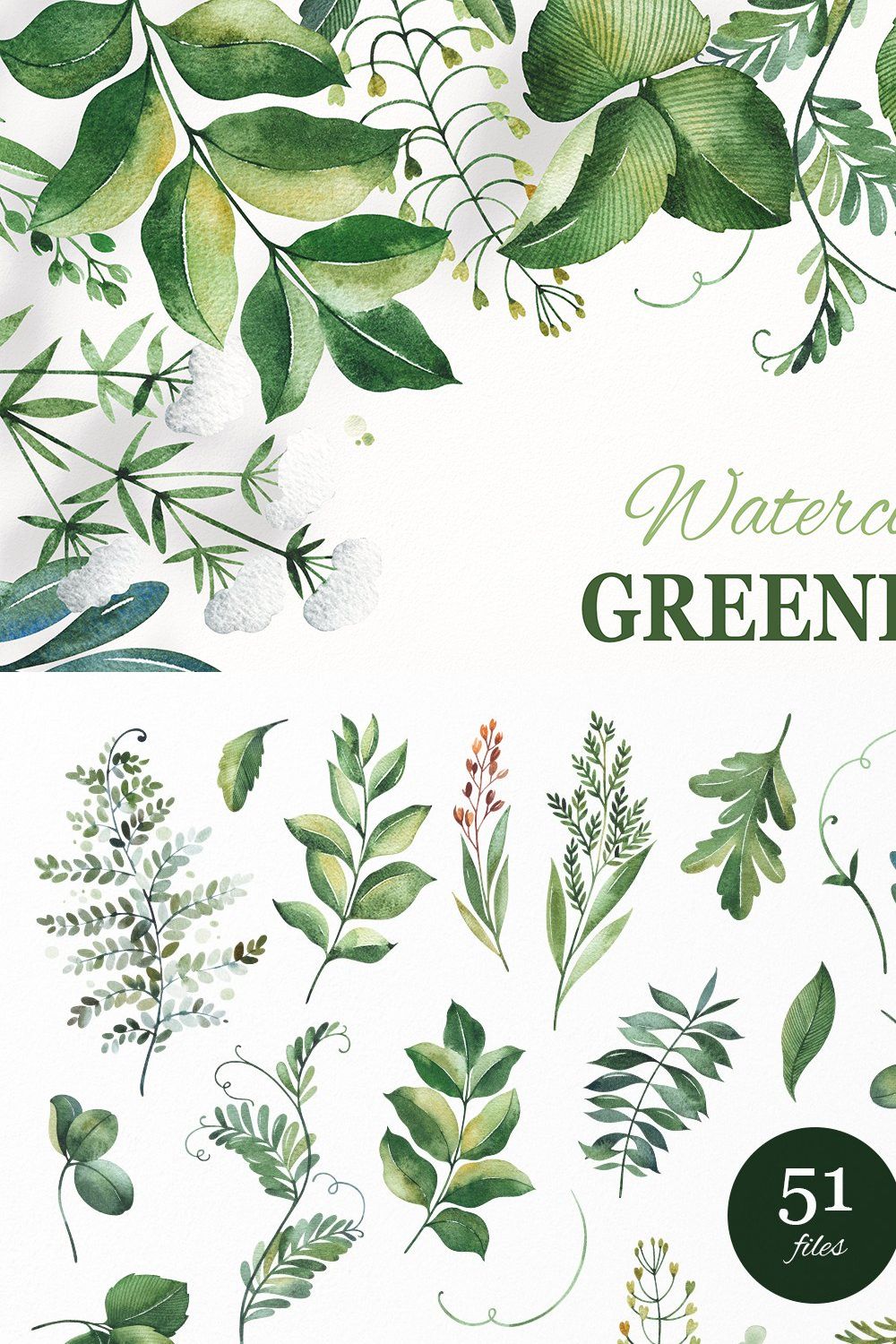 Watercolor Greenery.Vol.2 pinterest preview image.