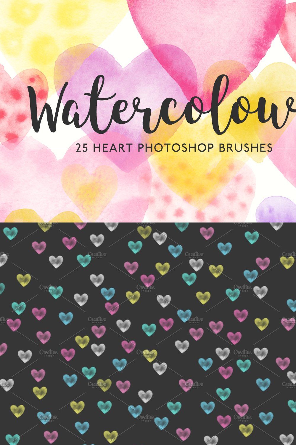 Watercolor heart Photoshop brushes pinterest preview image.