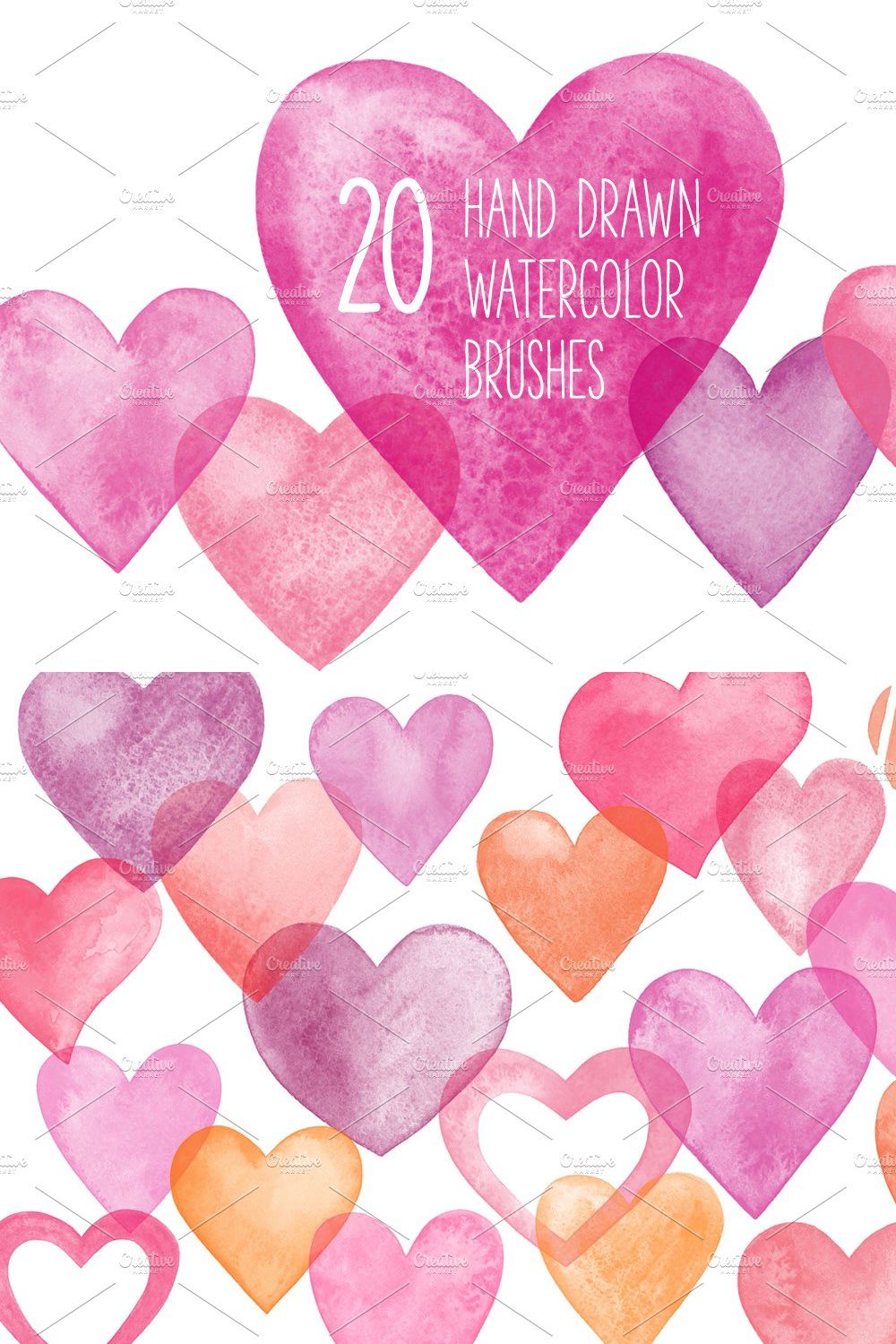 Watercolor hearts brushes pinterest preview image.