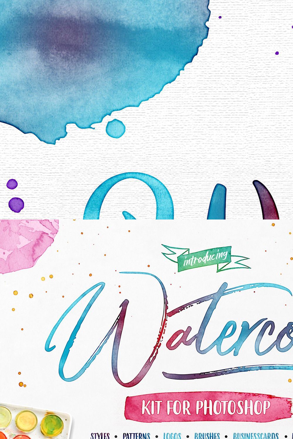 Watercolor Kit For Photoshop pinterest preview image.