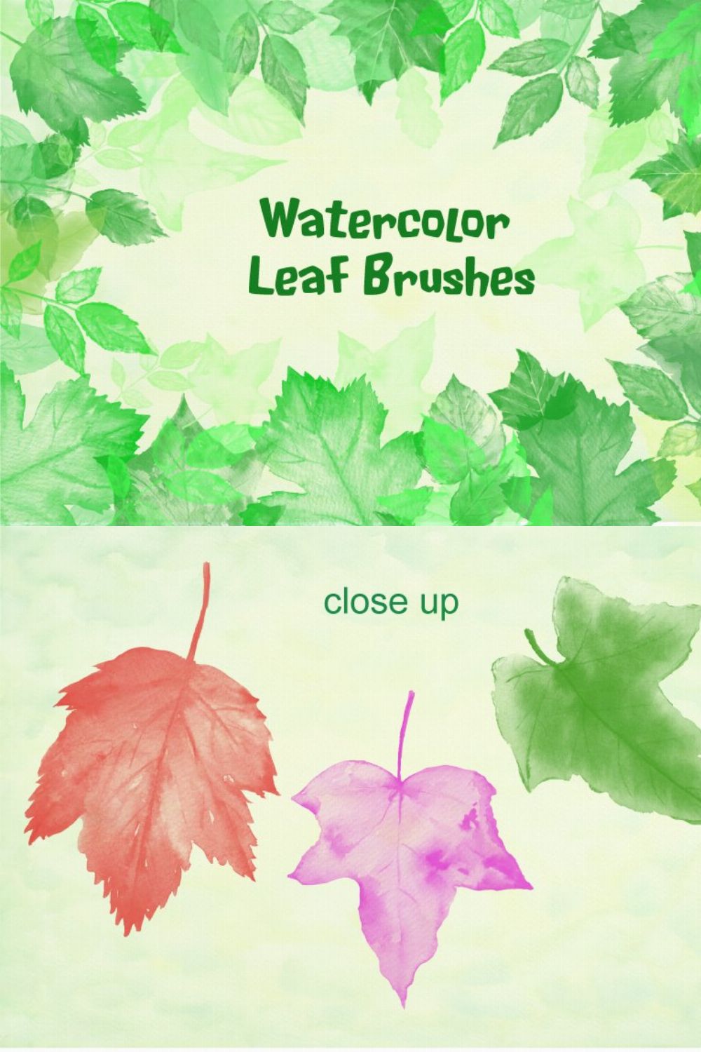 Watercolor Leaf Photoshop Brushes pinterest preview image.