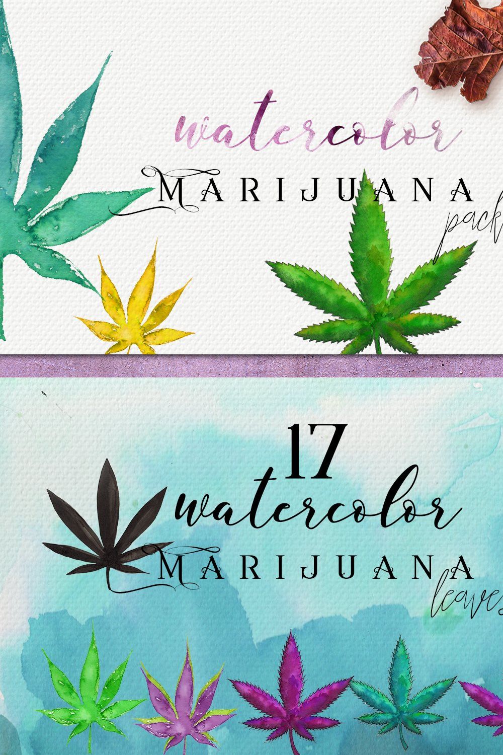 Watercolor Marijuana Pack:47elements pinterest preview image.