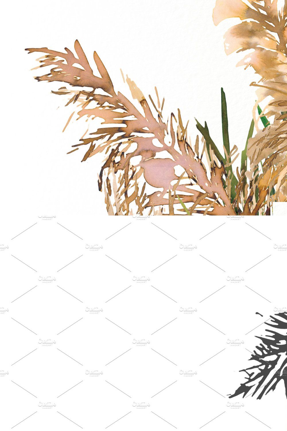 Watercolor Pampas Grass Clipart Set pinterest preview image.