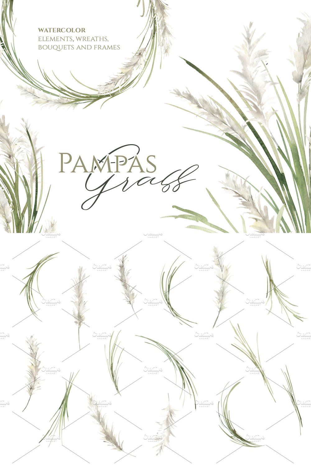 Watercolor Pampas Grass Greenery pinterest preview image.