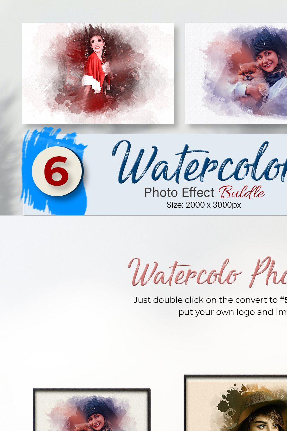 Watercolor Photo Effect Template pinterest preview image.