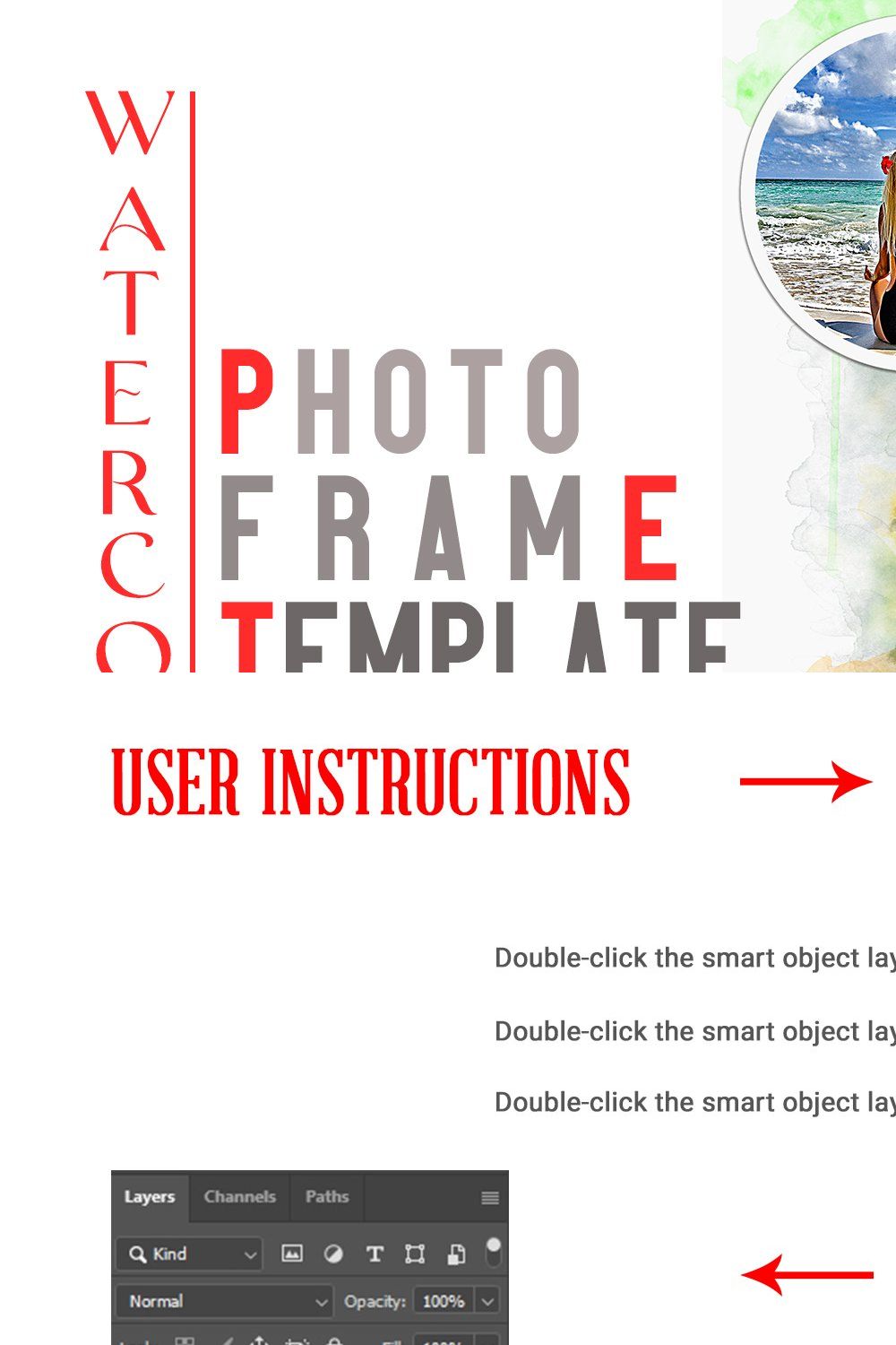 Watercolor Photo Frame Template pinterest preview image.