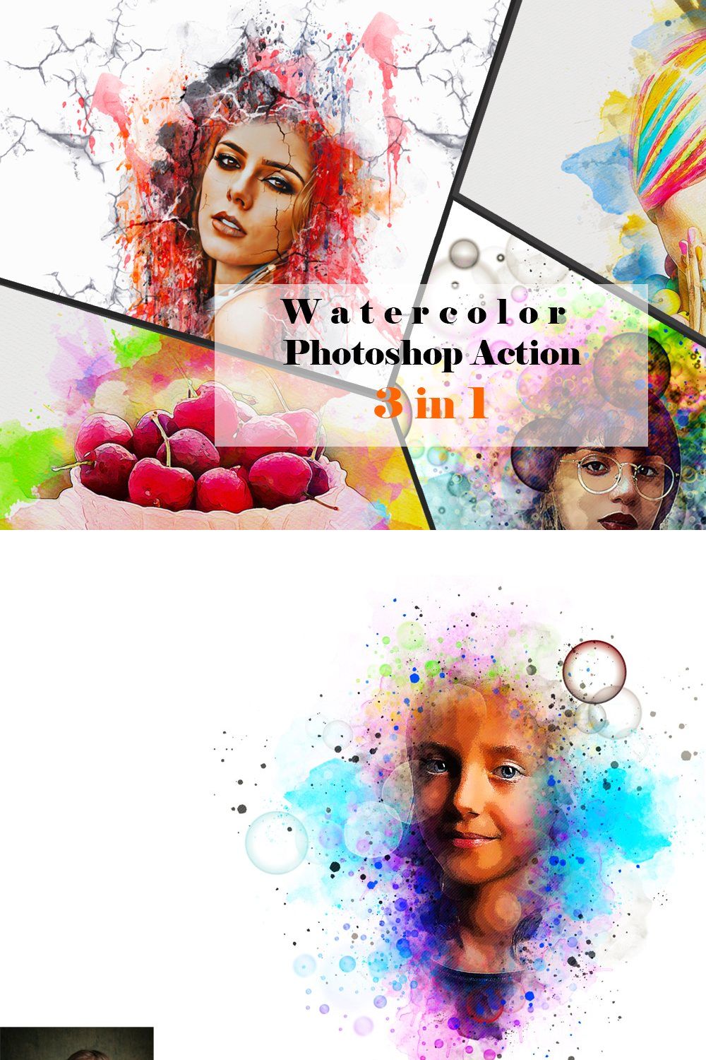 Watercolor Photoshop Action pinterest preview image.