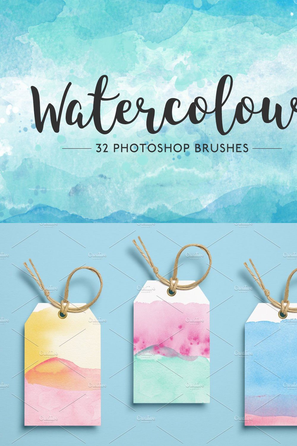 Watercolor Photoshop Brushes pinterest preview image.