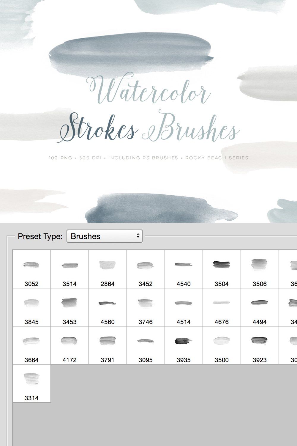 Watercolor Photoshop Brushes ABR pinterest preview image.