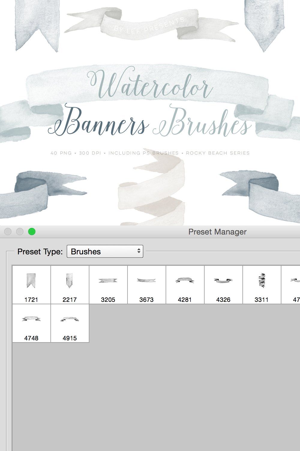 Watercolor Photoshop Brushes Banners pinterest preview image.
