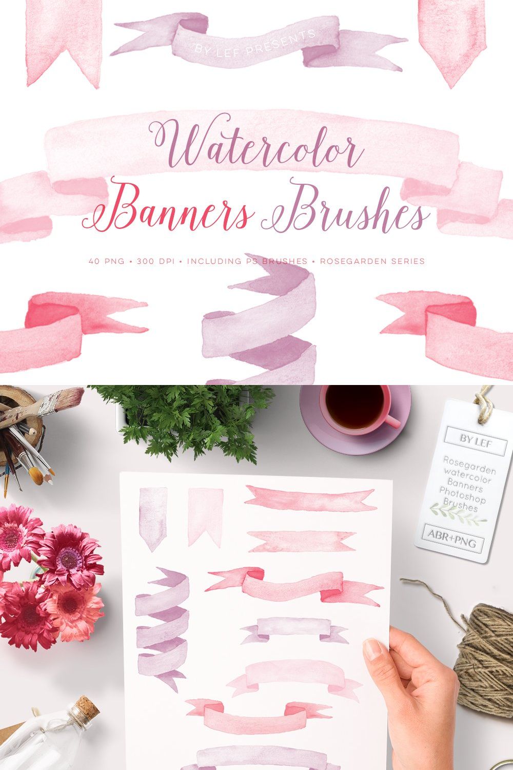 Watercolor Photoshop Brushes Banners pinterest preview image.