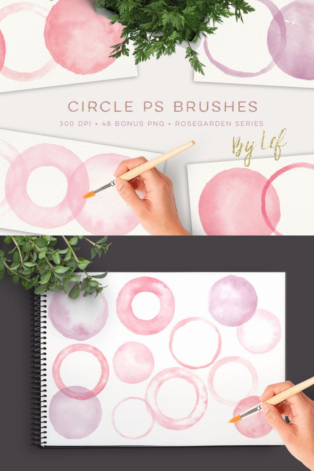 Watercolor Photoshop Brushes Round pinterest preview image.