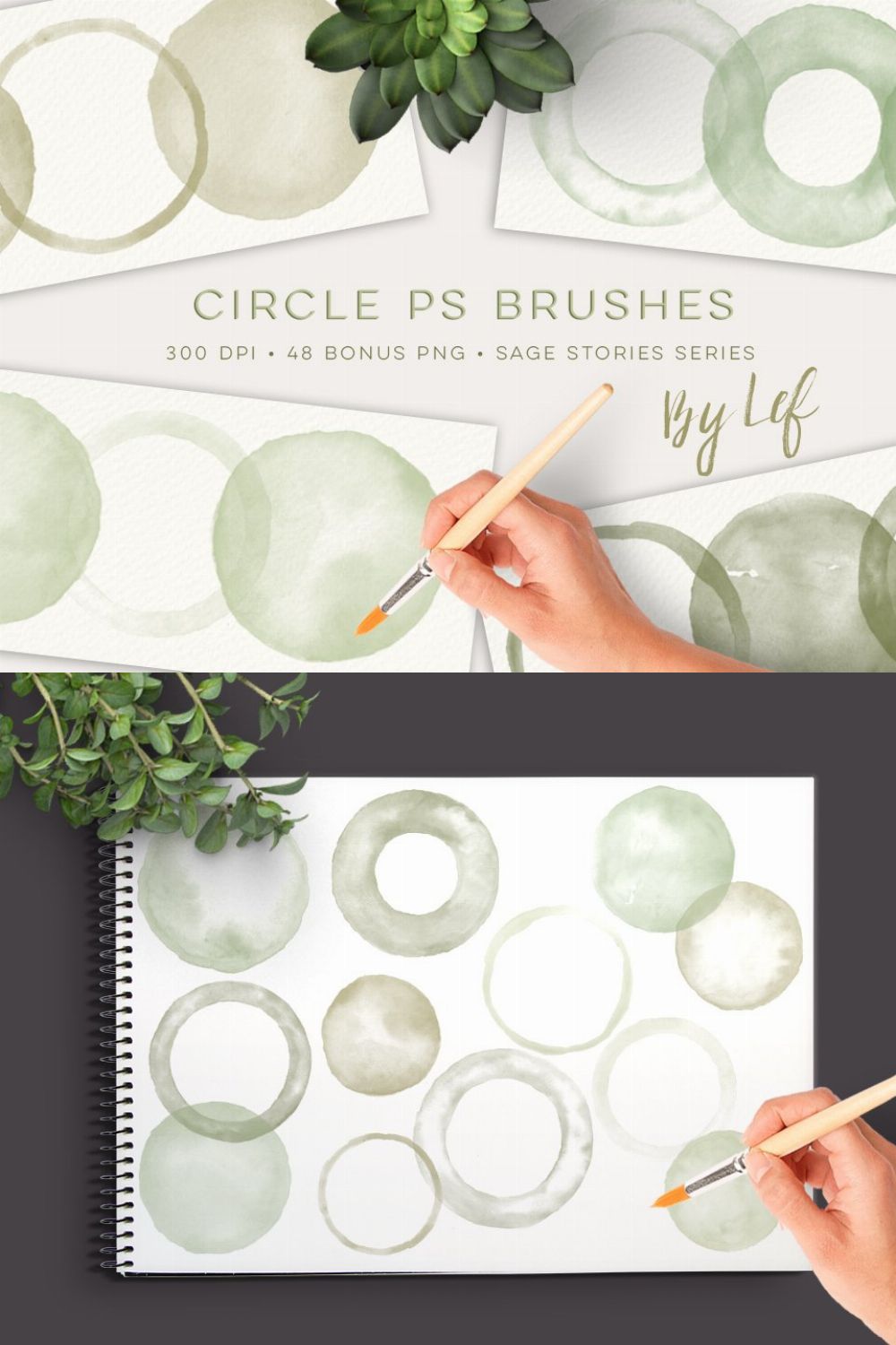 Watercolor Photoshop Brushes Round pinterest preview image.