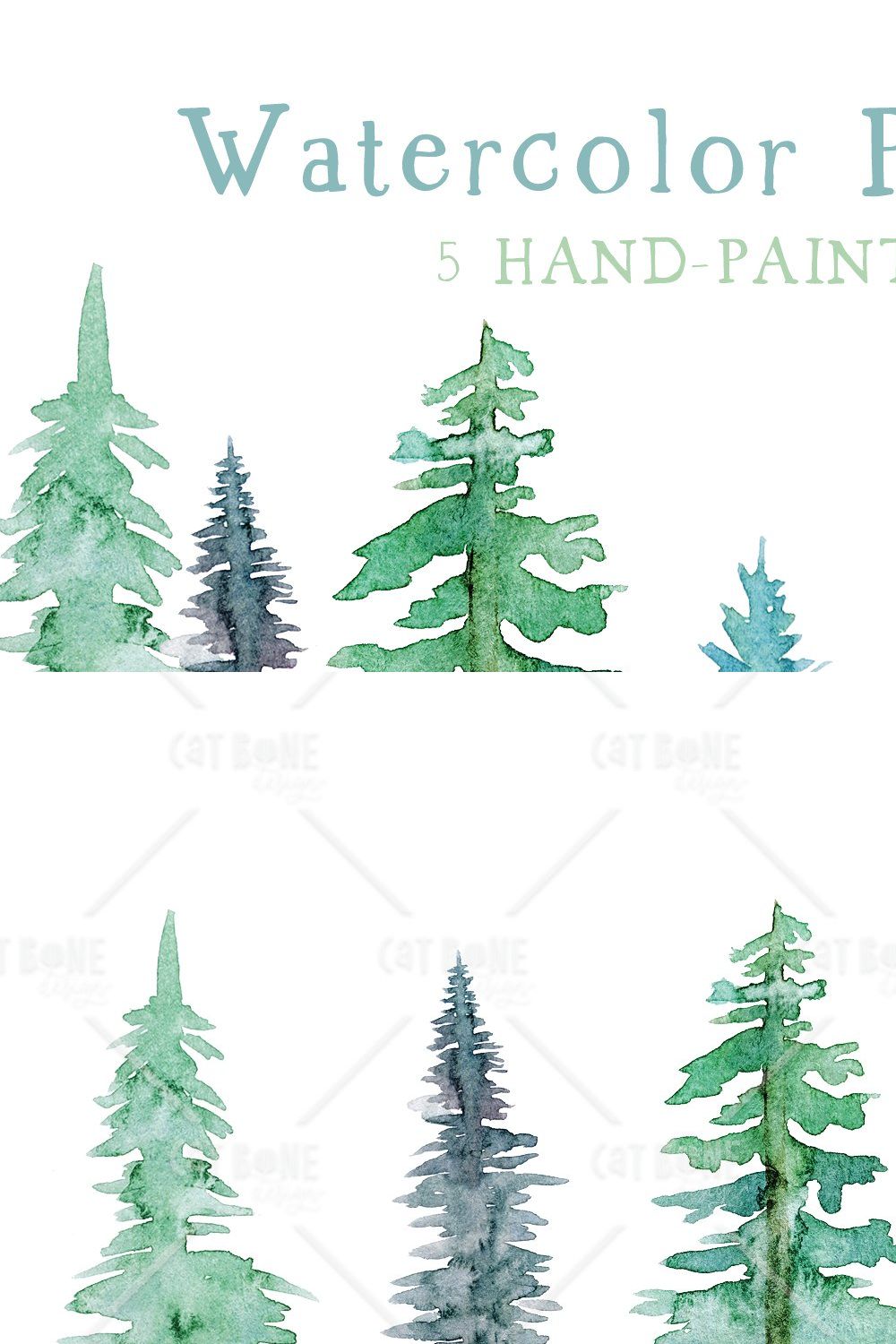 Watercolor Pine Trees pinterest preview image.