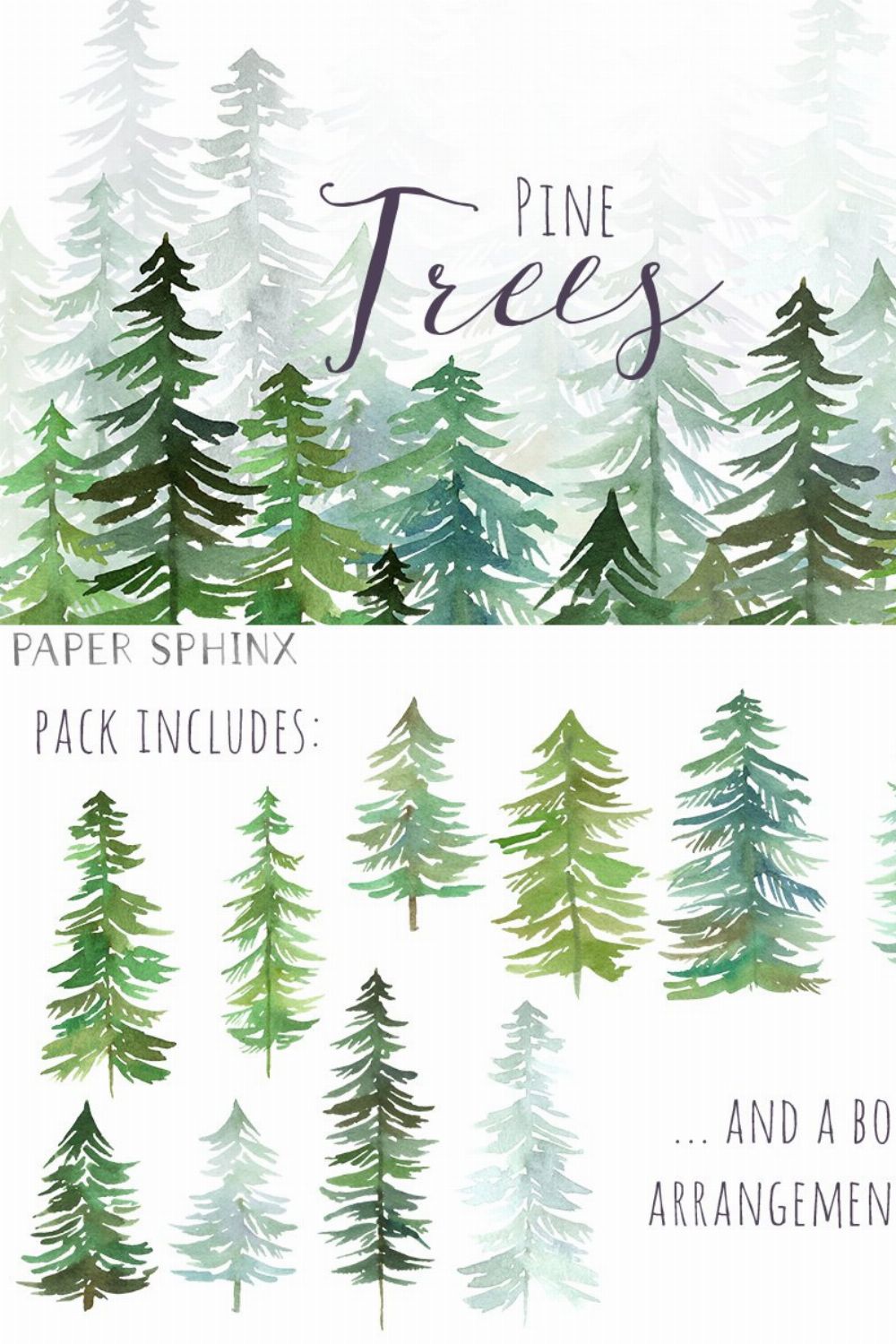 Watercolor Pine Trees Pack pinterest preview image.