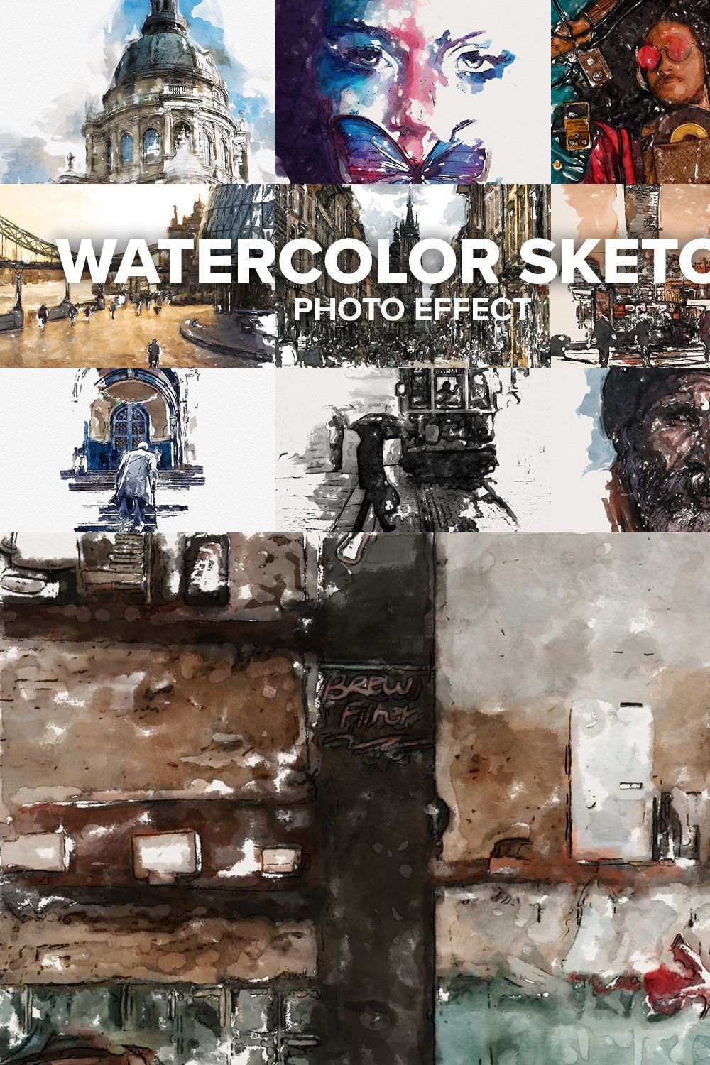 Watercolor Sketch Photo Effect pinterest preview image.