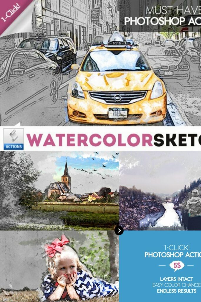 Watercolor Sketch Photoshop Action – MasterBundles