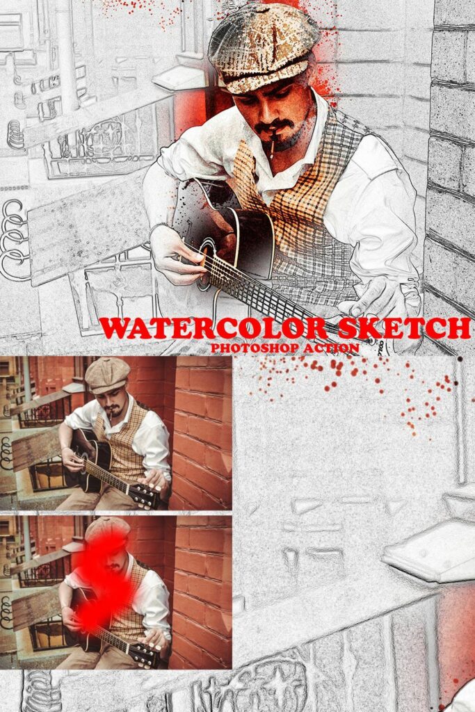 Watercolor Sketch Photoshop Action – MasterBundles