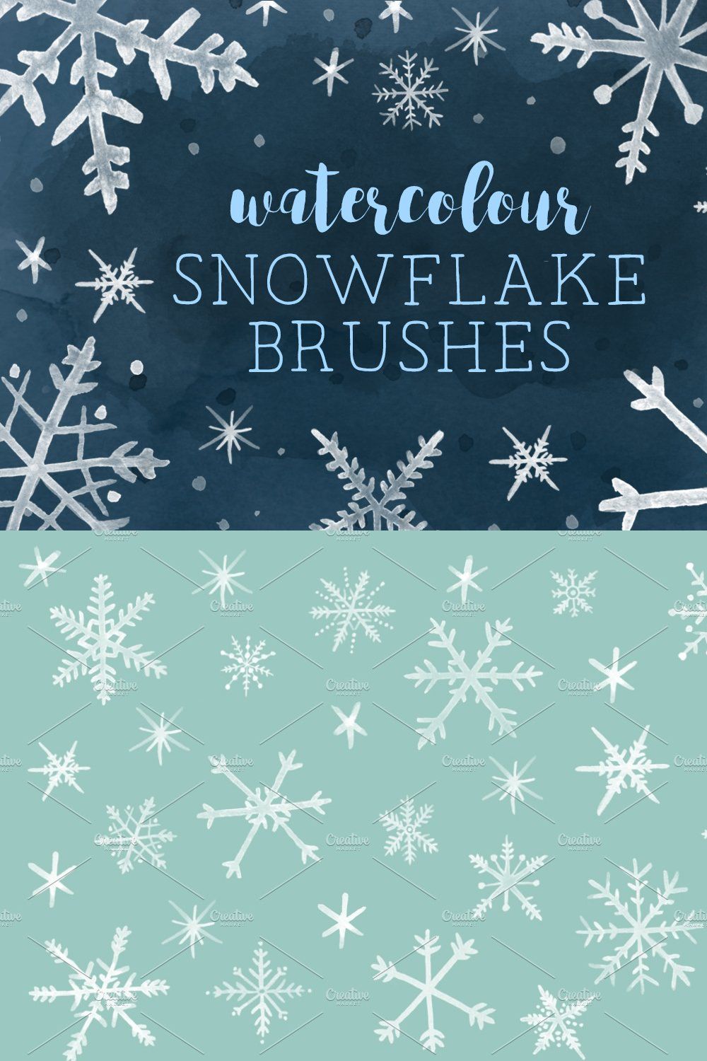 Watercolor snowflakes brushes (PS) pinterest preview image.
