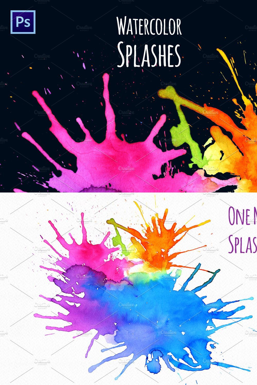 Watercolor Splash Brushes pinterest preview image.