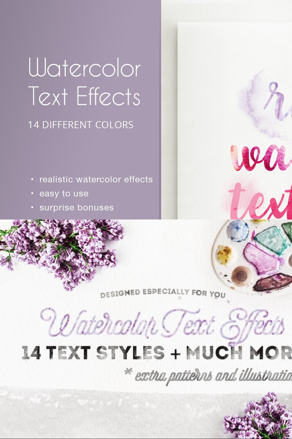 Watercolor Text Effects pinterest preview image.